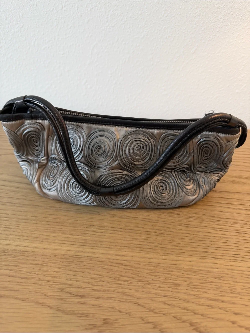 Giorgio Armani Gray Spiral Rosette Wristlet Clutch